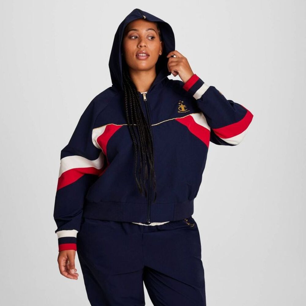 Champion - Women's Gold Medal Full Zip Nylon Hoodie Navy Blue - Picture 5 of 6